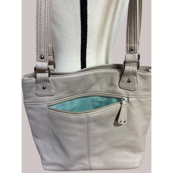Stone Mountain Leather Shoulder Bag With Multiple Zippers & Pockets Pebbled Fini - Picture 6 of 7